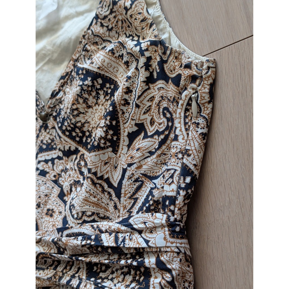 J.Crew Paisley Fit & Flare Dress | Navy & Ivory | V-Neck | Classic Preppy - Picture 5 of 13
